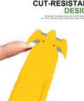 Person holding a 50 Pack Safety Box Cutter with Double Sided Concealed Blade Stainless Steel Package Opener for Shipping and Mail Safe Design