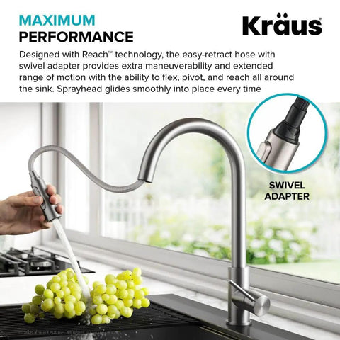 Contemporary Oletto Pull-Down Kitchen Faucet With Single Handle In Chrome Finish, easy-retract hose, spot-free for modern kitchens.