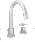 Prima 4 Handle 4 Hole Bath Tub Faucet With Shower Wand Brushed Nickel Finish Slick Modern High Arc Design Dual Cross Handles