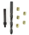 12 Piece M8 By 1.25 Thread Repair Kit With Self Tapping Inserts For Automotive, Military, Home Appliances, Engineering Plastics, And Die Castings, Built Tough To Stop Loosening And Resist Vibration., black drill and brass inserts