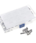 Solid Boss Level Hardware Must Have 185 Piece Phillips Flat Head Countersunk Screws 14 Size UNC Imperial 304 Stainless Steel Machine Bolt Assortment Kit with case and screws.