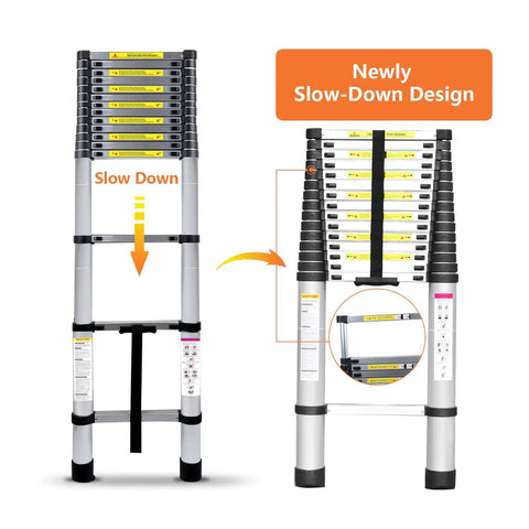 15.5 Foot Telescoping Ladder Made From Aluminum Extendable Multi Purpose Folding Ladder with Slow-Down Design Features