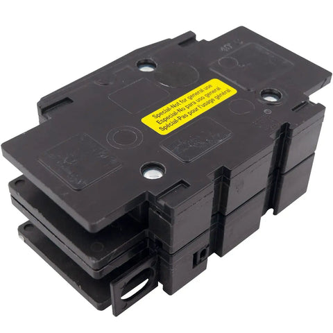 230 Volt 60 Amp Two Pole Circuit Breaker QOU260 Din Rail Mounted for electrical panels, angled top view