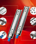 Heavy Duty Drawer Slides With Lock 26 Inch Side Mount Ball Bearing Runners detailed view with measurements