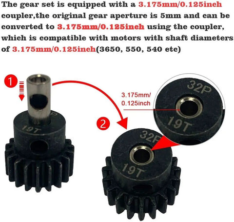 Traxxas Compatible RC Metal Spur Gear Set 54T 32P With 15T 17T 19T Pinions 5.0mm Bore And 3.175mm Coupler Replacement Gear Kit