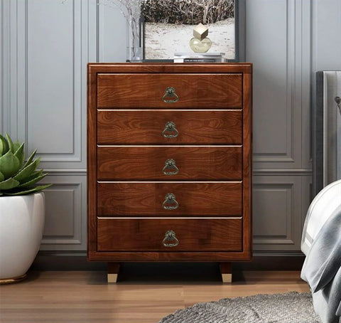 Wooden dresser with Antique Brass Cabinet Pulls 4 Pack Ring Pulls For Dresser Drawers Vintage Single Hole Mount Hardware.
