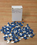 Tab Terminals Pack of 100, 16-14 AWG PIDG BRBV250T style plug and play quick disconnect terminals spread on table with box visible
