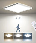 Dimmable Motion Sensor LED Ceiling Light With Remote, 12 Inch 24W 2400LM Flush Mount Fixture For Closet Hallway Laundry Porch Stair, radar motion activated, easy install.
