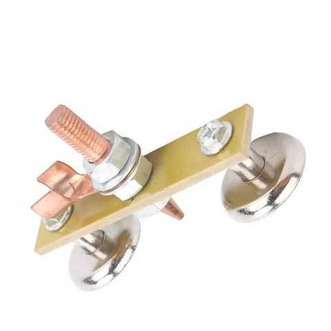 Heavy Duty Welding Magnet Ground Clamp With 4mm Insulated Iron Head Spotter Connector showing detailed design and magnetic base.