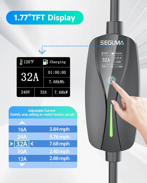 User adjusting the 32A setting on Level 2 EV Charger With 32 Amp Adjustable Current 25 Ft UL Listed Cable NEMA 14 50 Plug