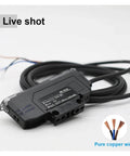 Optical Fiber Amplifier Sensor Photoelectric Switch With NPN PNP Outputs NO NC showing cable and connector details