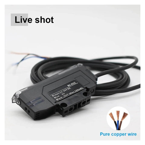 Optical Fiber Amplifier Sensor Photoelectric Switch With NPN PNP Outputs NO NC showing cable and connector details