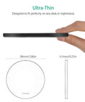 Side view of 20W Fast Wireless Charging Pad for iPhone 17 16 15 14 13 12 SE AirPods Samsung Galaxy S25 S24 Note Pixel and LG showing thin design.