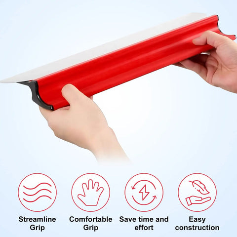 Pro Grade Drywall Skimming Blade Set With 16 Inch And 24 Inch Blades Semicircular Blade 37 To 67 Inch Extension Handle shown in hand