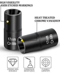 17mm Lug Nut Remover For Stripped Bolts And Rounded Nuts Wheel Lock Removal Kit showing high-visibility markings and chrome vanadium material