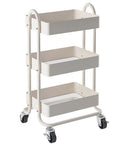 Three Tier Metal Rolling Cart With Wheels, Utility Cart On Casters For Office, Home, Kitchen Or Garden, White Finish, Lockable Casters