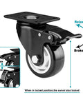 3 Inch Heavy Duty Caster Wheels Set Of 4 With Locking Industrial Swivel Casters showing brake and swivel mechanism.