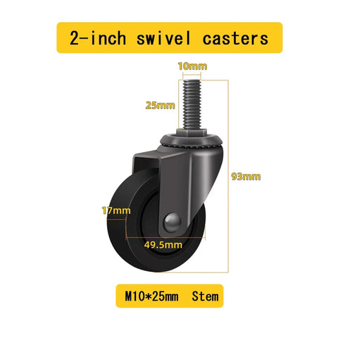 Top Tier Heavy Duty Stem Casters With Smooth Rolling 360 Swivel TPR Wheels And Snug Locking M6 M8 M10 Threads, 2-inch size.