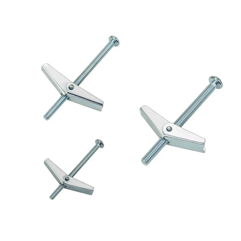 Heavy Duty Toggle Bolts And Wing Nut Set For Drywall Hanging One Eighth Inch Three Sixteenth Inch And One Quarter Inch Sizes Zinc Plated Carbon Steel For Rust Resistance Collapsible Design Includes 48 Pieces For Shelves Mirrors And TVs, three toggle bolts