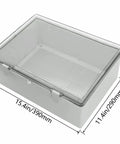 Outdoor Waterproof Junction Box With Clear Hinged Cover IP65 ABS Plastic Enclosure visible open with dimensions 15.4x11.4x6.3 inches