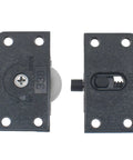 Two Set Sliding Cabinet Door Hardware ABS Plastic Wardrobe Pulley for Cabinet Barn Door Wardrobe Closet Black 58mm Length 28mm Width 34mm Diameter Wheel Durable Easy To Install For Smooth Operation, shown in a front view with screw holes and visible wheel.