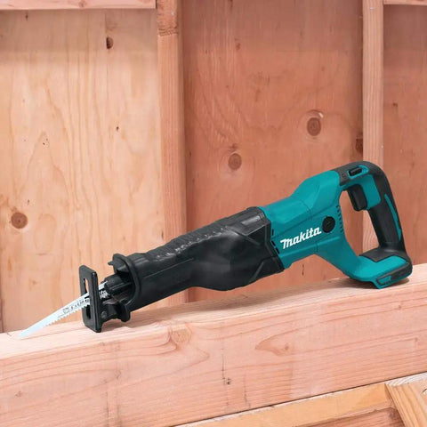 18V Cordless Reciprocating Saw Tool Only With Variable Speed Trigger And Tool Free Blade Change For Fast Blade Swaps Easy One Hand Use LXT Compatible Great For Demolition Remodeling And Quick Cuts Blue resting on wooden surface