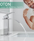 Chrome Waterfall Bathroom Faucet With Modern Single Handle For 1 Or 3 Holes Includes Deck Plate And Pop-Up Drain Ideal For RV Camper