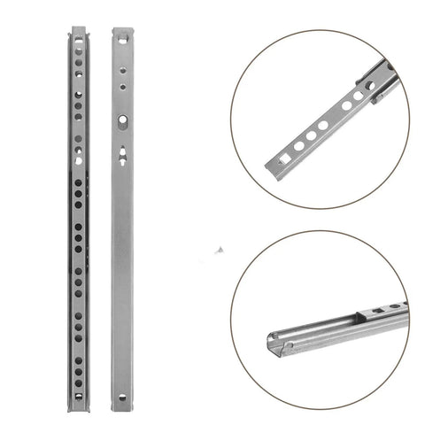 Bottom Mount Drawer Slides With Silent Glide And Ball Bearing, 17mm Wide Cold Rolled Steel Rails, 2 Pack, close-up of rails