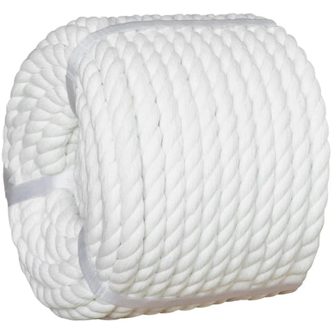 White Cotton Rope Three Eighths Inch Thick Twisted Craft Rope, 100 Feet, coiled and ready for wall hanging and decor projects.