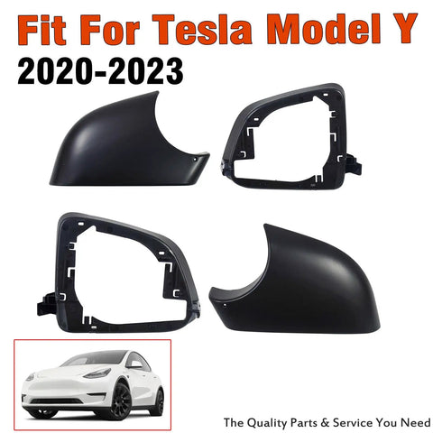Premium Aftermarket Left And Right Side View Mirror Lower Cover Holder Plus Glass Frame Kit For Tesla Model Y 2020 Through 2023