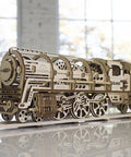 3D Model Steam Locomotive Kit With Tender For Builders And Hobbyists, Gear Driven Train Replica With Rubber Motor, Vintage Steam Era Style For DIY Railfans And Train Nerds, laser-cut wood model
