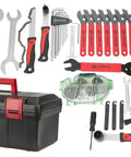 Elite 33 Piece Bike Tool Kit With Handy Portable Tool Box For Any Ride Includes Chain Scrubber and various bike wrenches