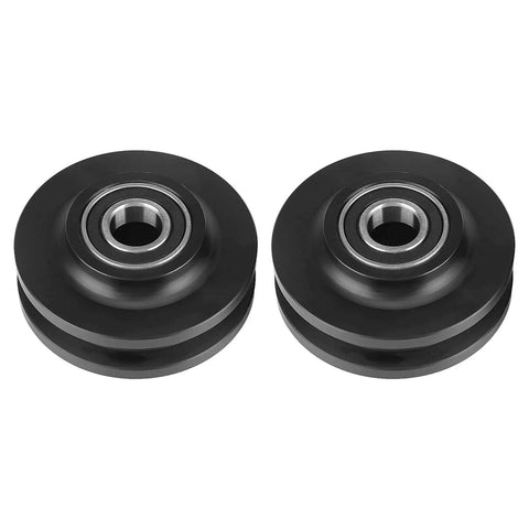 Two-Piece U-Groove Barn Door Wheel Set for DIY Installations, Heavy-Duty Pulley Bearings for Smooth Sliding, black metal wheels
