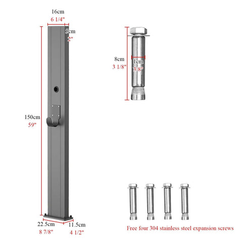 Heavy Duty Outdoor EV Charger Stand With J Hook Pedestal For Floor Or Ceiling Setup Galvanized Steel Column Holder dimensions shown.