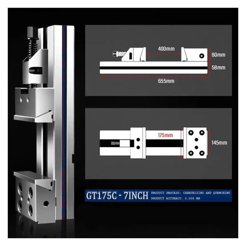 7 Inch Precision CNC Milling Machine Vise With Hella Sturdy Adjustable Clamping Jaw detailed dimensions and design features.