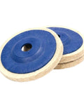 Heavy Duty 3 Pack Felt Wool Buffing Wheels For Angle Grinder, Soft blue pad with natural wool for polishing metal surfaces.