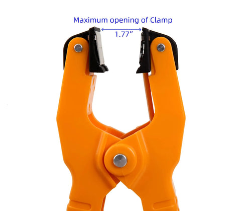 Front view of orange K Type Thermocouple Temperature Clamp Sensor For HVAC Systems, 1.8 inch jaw opening, durable industrial grade.