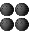 Heavy Duty American Flag Wheel Hub Center Caps 4 Pack, Rustproof Aluminum 2.2 Inch Rim Covers, Patriotic Usa Decal design close-up.
