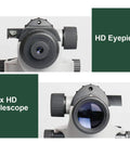 Close-up of HD eyepiece and 32x HD telescope on 32x Automatic Optical Level With Self Leveling Magnetic Dampened Compensator And Transport Lock For Pro Grade Height Distance And Angle Measurement, 393 Feet Range At One Sixteenth Inch Accuracy At One Hundred Feet, Durable Hard Case Included.