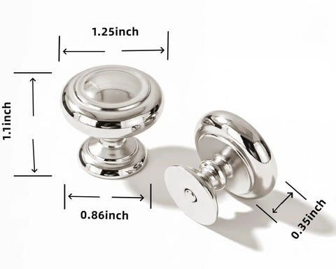 10 Pack Polished Nickel Cabinet Knobs Set For Cabinets, Drawers, And Doors with dimensions shown