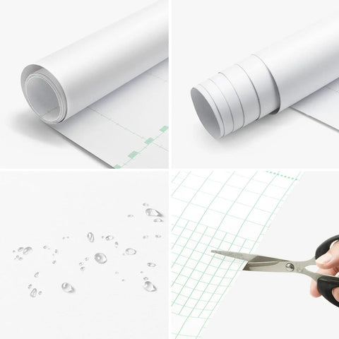 Matte White Peel And Stick Wallpaper Easy To Install Self Adhesive Removable Vinyl Film Waterproof For Walls Counters Cabinets And Furniture DIY Friendly With Grid Backing