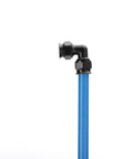 Black 90-degree elbow fitting on blue tube for 2 Pack 1/2 Inch Air System Piping Fittings Equal Elbow 90 Degree Heavy Duty Leak Proof Air Compressor
