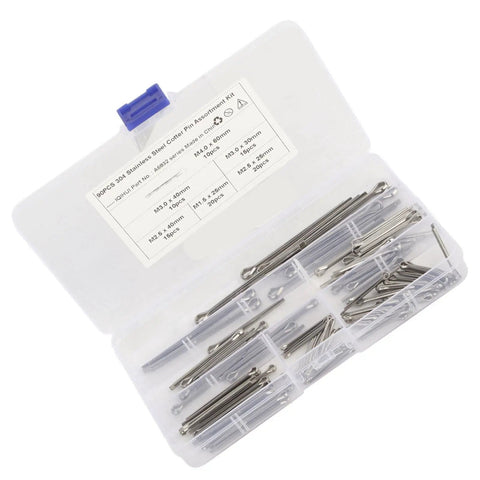 Stainless Steel Cotter Pin Set For Auto Repair And Workshop, 90 Pieces, 304 Grade Fasteners In 6 Sizes in plastic case