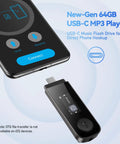 64GB Bluetooth MP3 Player With Type C USB 2 In 1 Plug And Play Grab And Go Clip On Design shown with phone for connection