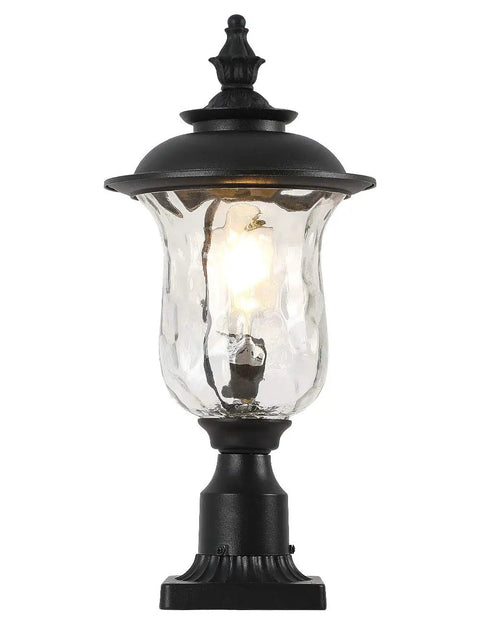 Outdoor Post Light With E26 Socket, 3-Inch Pier Mount, Waterproof Black Lantern With Water Glass Shade For Patio Garden Porch And Backyard