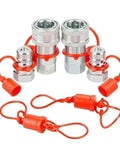 Unlock The Full Potential With These Two Sets Of Heavy Duty Hydraulic Quick Connect Couplers Covering 1/4 3/8 And 1/2 Inch Npt Sizes With Dust Safety Caps To Keep Debris Out Secure And Stable Fits For Pump Tractor Systems Easy Snap Install Saves Cash For., metal hydraulic quick couplers with red dust caps, 2 pack
