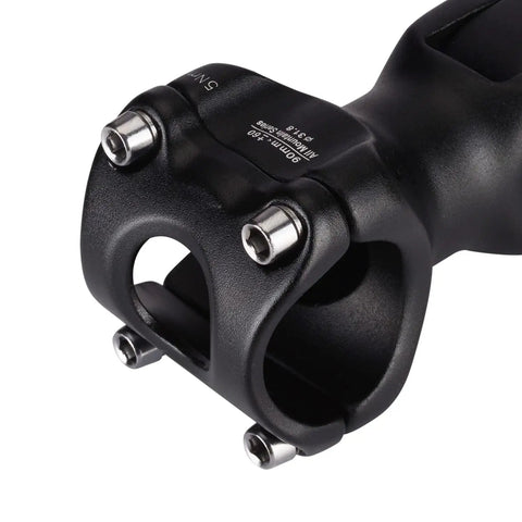 Close-up of Adjustable 31.8mm MTB Handlebar Stem 110mm Length 0 To 60 Degrees, black, four-bolt clamp visible