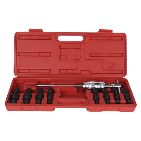 Absolute Beast 9 Piece Internal Bearing Puller Extractor Kit With Slide Hammer And Eight Collets Size 8 To 32 Mm Real Deal For Crushing Out Nasty Blind Holes In Garage Auto Shop Or Home Maintenance Jobs With Carry Case, red case open