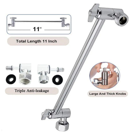 High Pressure Rain Shower Head With 11 Inch Adjustable Arm 5 Function Rainfall Showerhead Chrome Finish brass arm detail