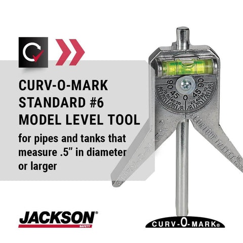 Jackson Safety Curv-O-Mark Standard 6 pipe marker tool with 4 in Y-type head and bubble level for pipes 0.5 in and larger